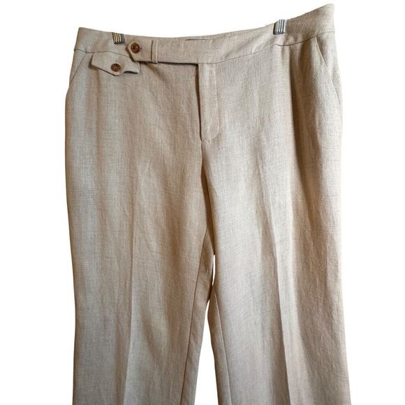 Liz Claiborne Audra Sz 12 Beige 100% Linen Cuffed Trouser Pants Beach Career NWT - Picture 8 of 16